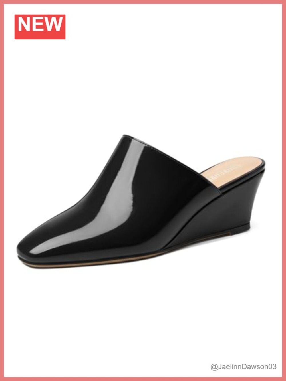 Women's Square Toe Wedge Mules Slip On 2" Heel Cushioned Insole PU Patent